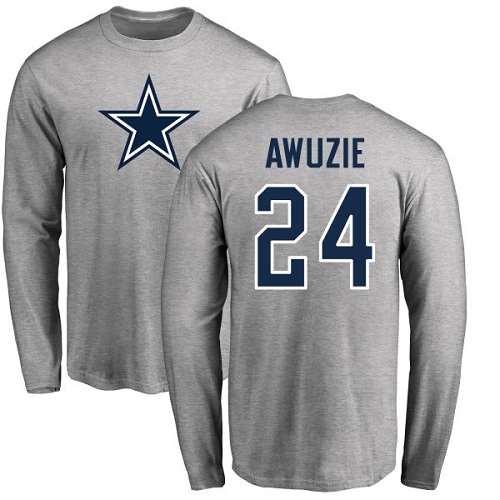 Men Dallas Cowboys Ash Chidobe Awuzie Name and Number Logo #24 Long Sleeve Nike NFL T Shirt->dallas cowboys->NFL Jersey